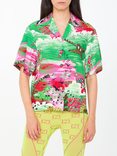 Shop Gucci Ocean Print Shirt In Verde/multicolor