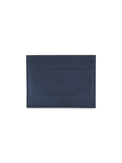 Shop Longchamp Women's Le Foulonné Leather Card Case In Navy