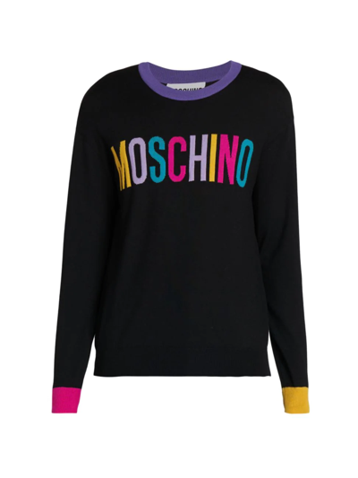 Shop Moschino Men's Multicolor Logo Wool Sweater In Black