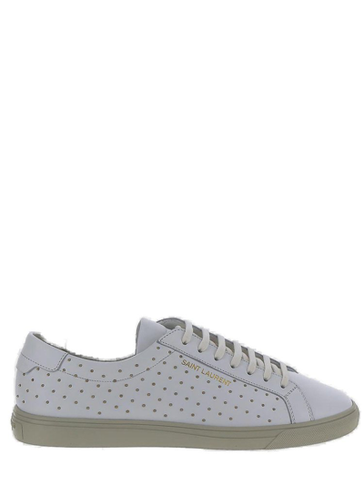 Shop Saint Laurent Andy Round Toe Lace In White