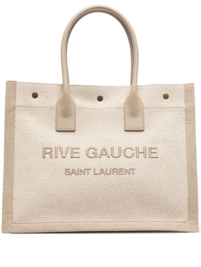 Shop Saint Laurent Noe Rive Gauche Tote Bag In Beige