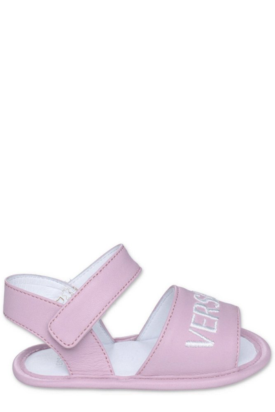 Shop Versace Kids Logo Embroidered Open Toe Sandals In Pink