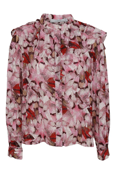 Shop Iro Carus Abstract Print Frilly Blouse In Pink