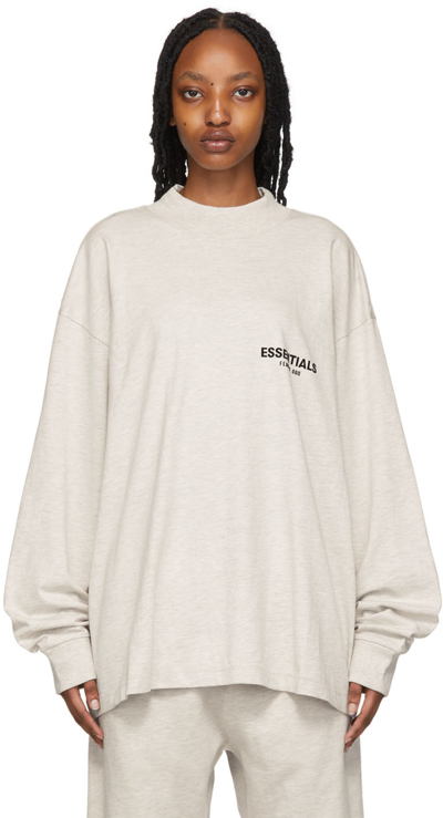 Shop Essentials Off-white Cotton Long Sleeve T-shirt In Light Oatmeal