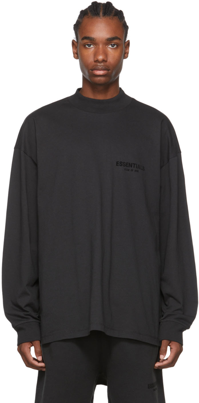 Shop Essentials Black Cotton Long Sleeve T-shirt In Stretch Limo