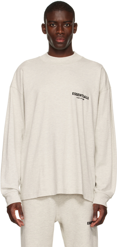 Essentials Off-white Cotton Long Sleeve T-shirt In Light Oatmeal