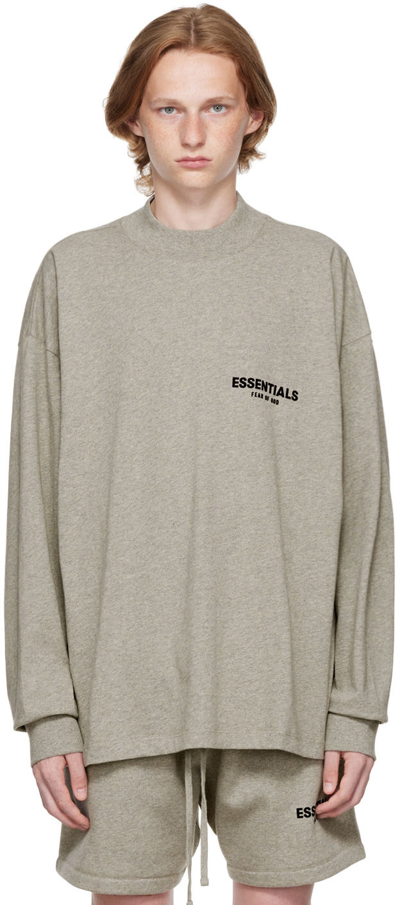 Essentials Gray Cotton Long Sleeve T-shirt In Dark Oatmeal | ModeSens