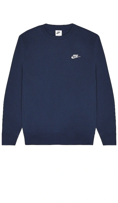 Shop Nike Club Crewneck Sweatshirt In Midnight Navy