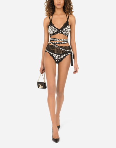 Dolce & Gabbana Chantilly Lace Triangle Bra In Black