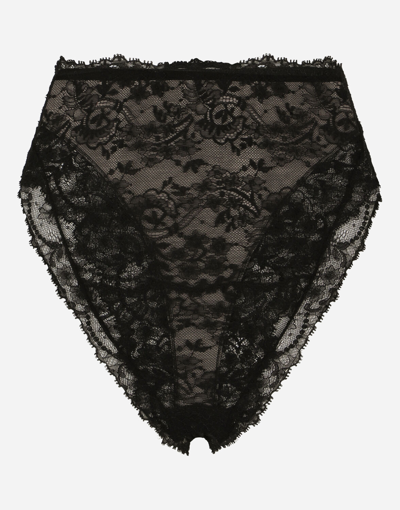 Shop Dolce & Gabbana High-waisted Chantilly Lace Panties In Black