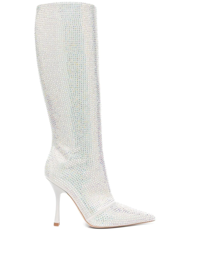 Shop Liu •jo X Leonie Hanne Knee-high Rhinestone Boots In Grey