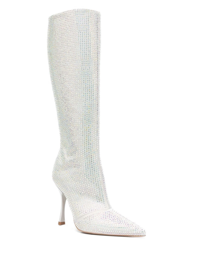 Shop Liu •jo X Leonie Hanne Knee-high Rhinestone Boots In Grey