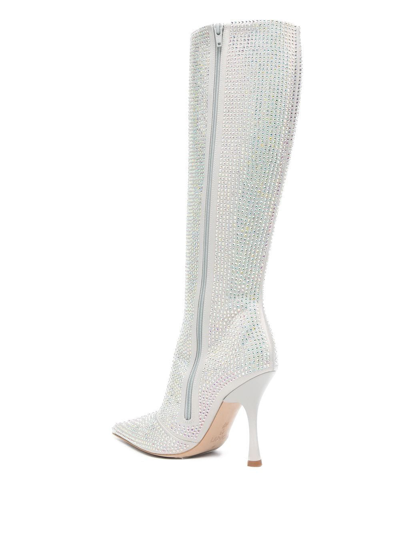 Shop Liu •jo X Leonie Hanne Knee-high Rhinestone Boots In Grey