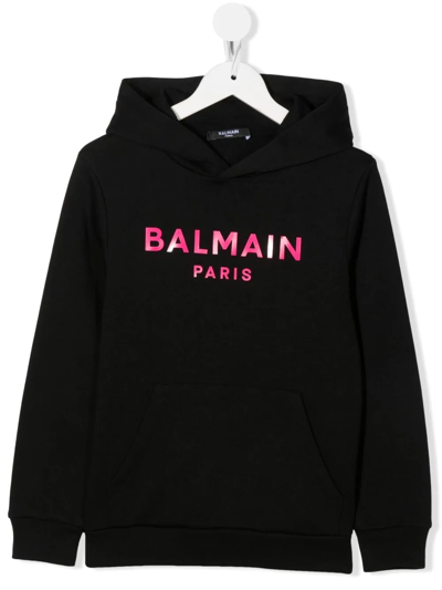 Shop Balmain Logo-print Long-sleeve Hoodie In Black