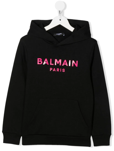 Balmain Logo-print Long-sleeve Hoodie In Black