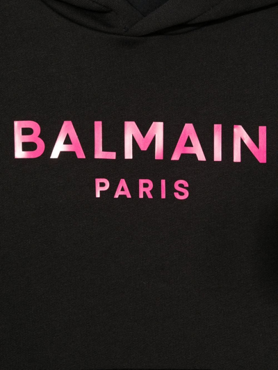 Shop Balmain Logo-print Long-sleeve Hoodie In Black