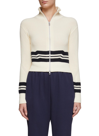 Shop Rag & Bone ‘amy' Stripe Detail Double Front Zip High Collar Cardigan In Black,white