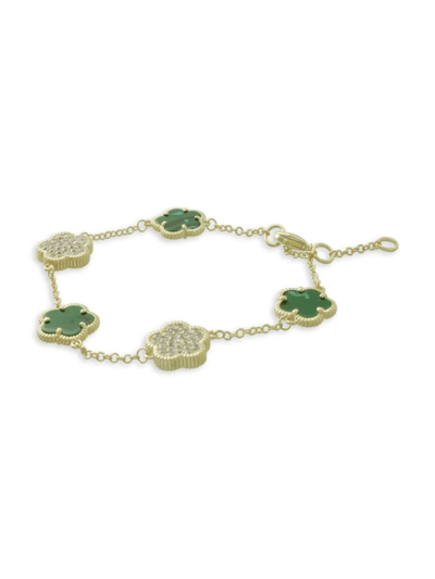 Shop Jan-kou Women's Flower Collection 14k Goldplated, Synthetic Emerald & Cubic Zirconia Bracelet