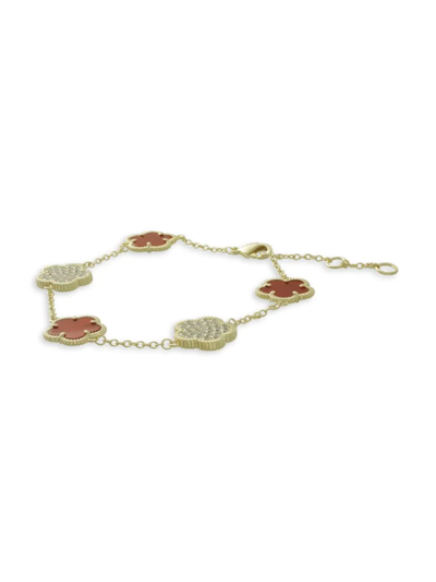 Shop Jan-kou Women's Flower Collection 14k Goldplated & Agate Bracelet In Coral