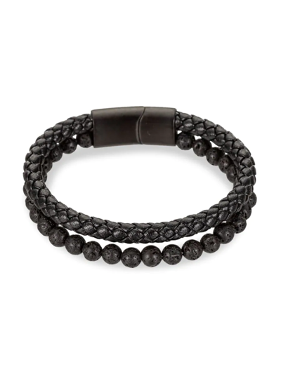 Shop Eye Candy La Men's Sebastian Agate & Leather Dual-strand Bracelet In Neutral