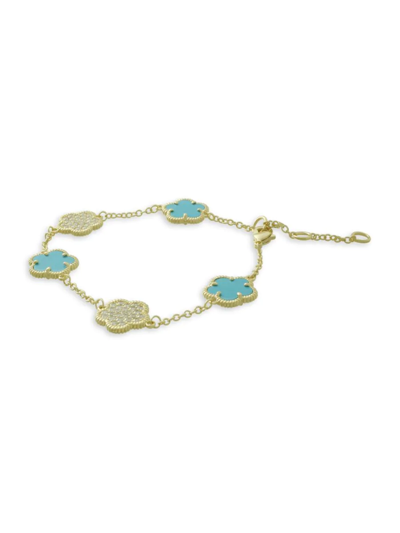 Shop Jan-kou Women's Flower Collection 14k Goldplated, Cubic Zirconia & Acrylic Bracelet In Turquoise