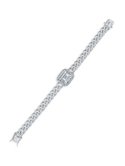 Shop Cz By Kenneth Jay Lane Women's Look Of Real Rhodium Plated & Cubic Zirconia Curb Chain Bracelet In Brass