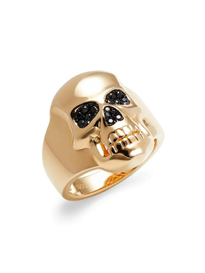 Shop Effy Men's 14k Goldplated Sterling Silver & 0.30 Tcw Black Spinel Skull Ring