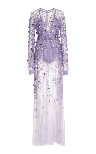 Elie Saab Women's Embroidered Tulle Long Dress In Purple | ModeSens