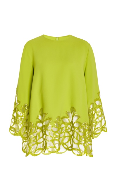 Elie Saab Women's Embroidered Tulle Blouse In Green | ModeSens