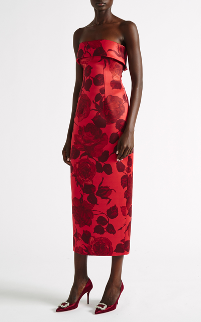 Shop Emilia Wickstead Keeley Floral Taffeta-faille Midi Dress In Red