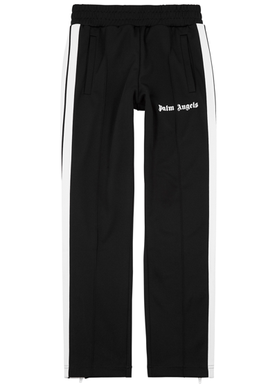 Shop Palm Angels Logo Striped Jersey Track Pants In Black And White