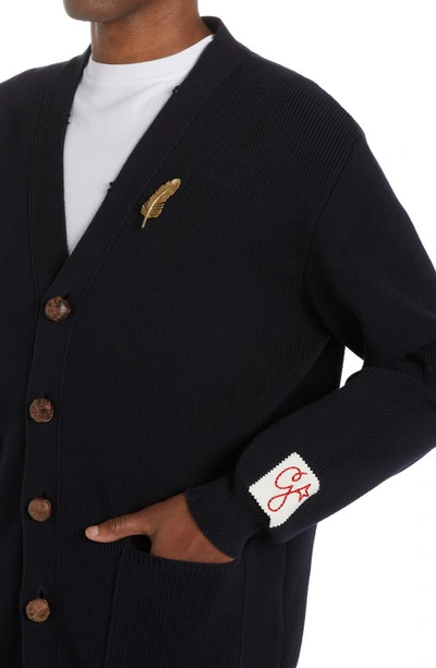 Shop Golden Goose Distressed Cotton Blend Cardigan In Dark Navy