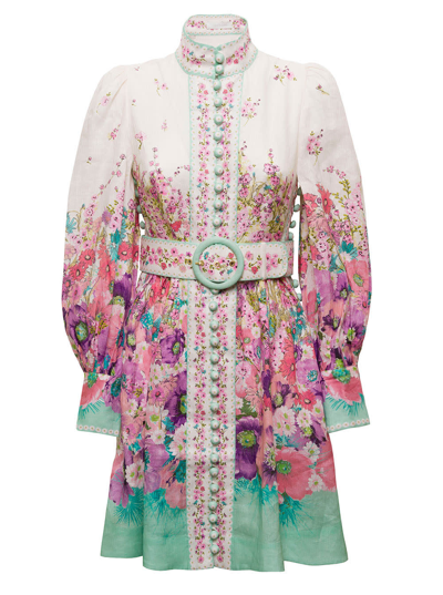 Shop Zimmermann Womans Jude Floral Linen Dress With Belt In Multicolor
