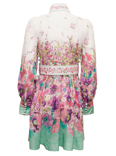Shop Zimmermann Womans Jude Floral Linen Dress With Belt In Multicolor