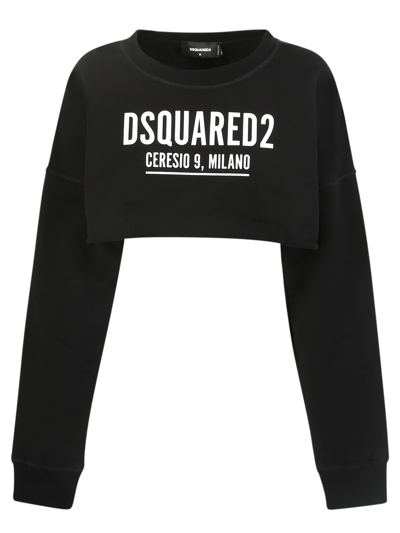Shop Dsquared2 Logo Print Cropped Sweatshirt In Black