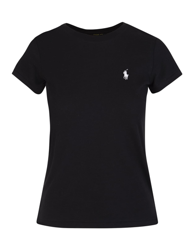 Shop Ralph Lauren Woman Basic Black T-shirt With White Pony