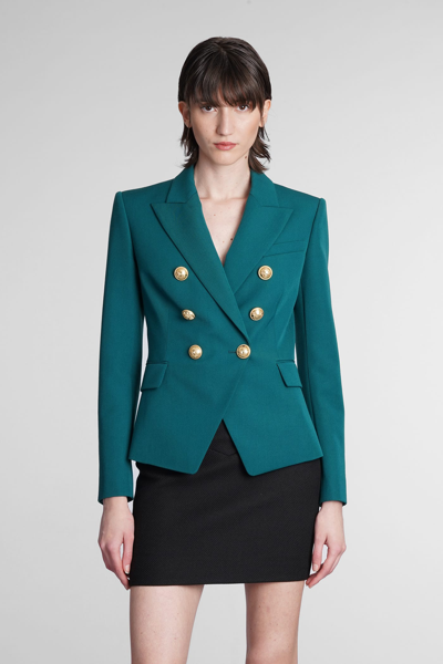 Balmain Embossed Buttons Green Double Breasted Blazer | ModeSens