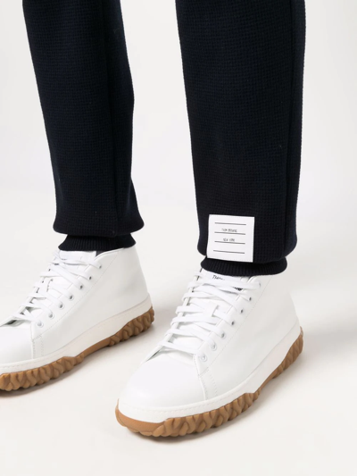 Shop Thom Browne Waffle-knit Cashmere Track Pants In Blue