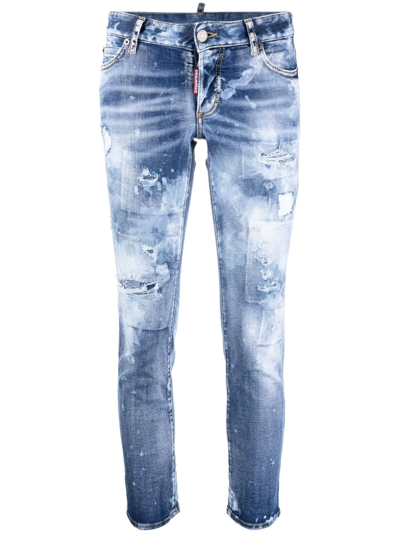 Dsquared2 Distressed Cropped Jeans In Blue
