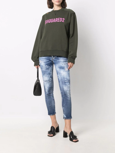 Shop Dsquared2 Distressed Cropped Jeans In Blue