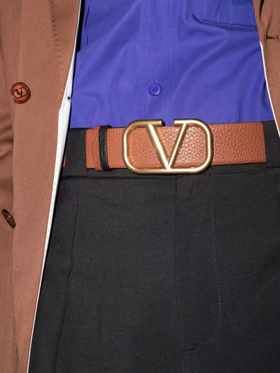 Shop Valentino Vlogo Reversible Leather Belt In Brown