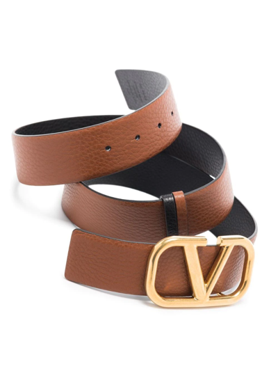 V Logo Signature Reversible Leather Belt in Brown - Valentino Garavani