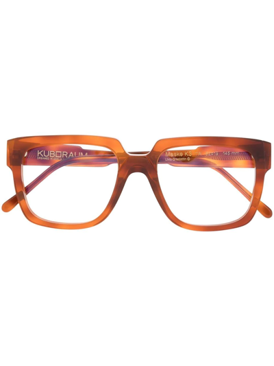 Shop Kuboraum K3 Rectangle Frame Glasses In Brown
