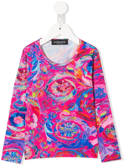 Versace Graphic Print Long Sleeve Top In Pink