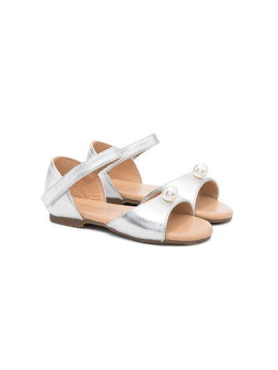 Shop Age Of Innocence Faux-pearl Embellished Leather Sandals In Silver