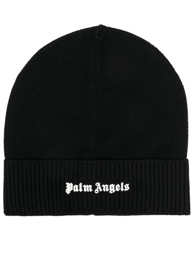 Shop Palm Angels Logo-embroidered Beanie In Black