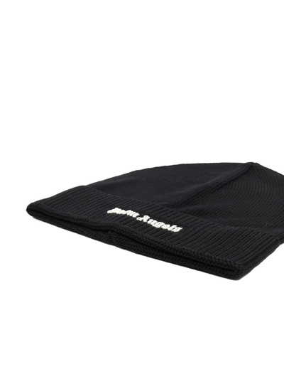 Shop Palm Angels Logo-embroidered Beanie In Black