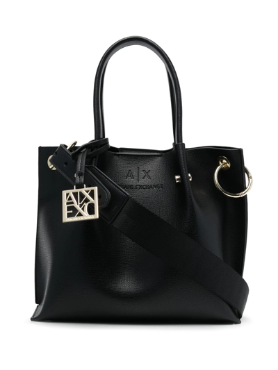 Armani Exchange Embossed logo Leather Tote In Black ModeSens