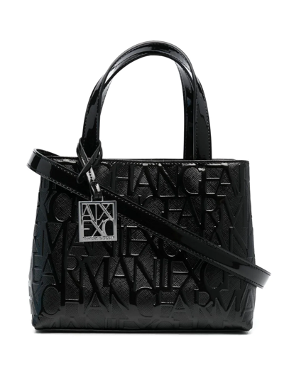 Shop Armani Exchange All-over Embossed Logo Tote In Black