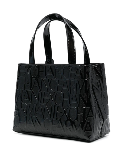 Shop Armani Exchange All-over Embossed Logo Tote In Black